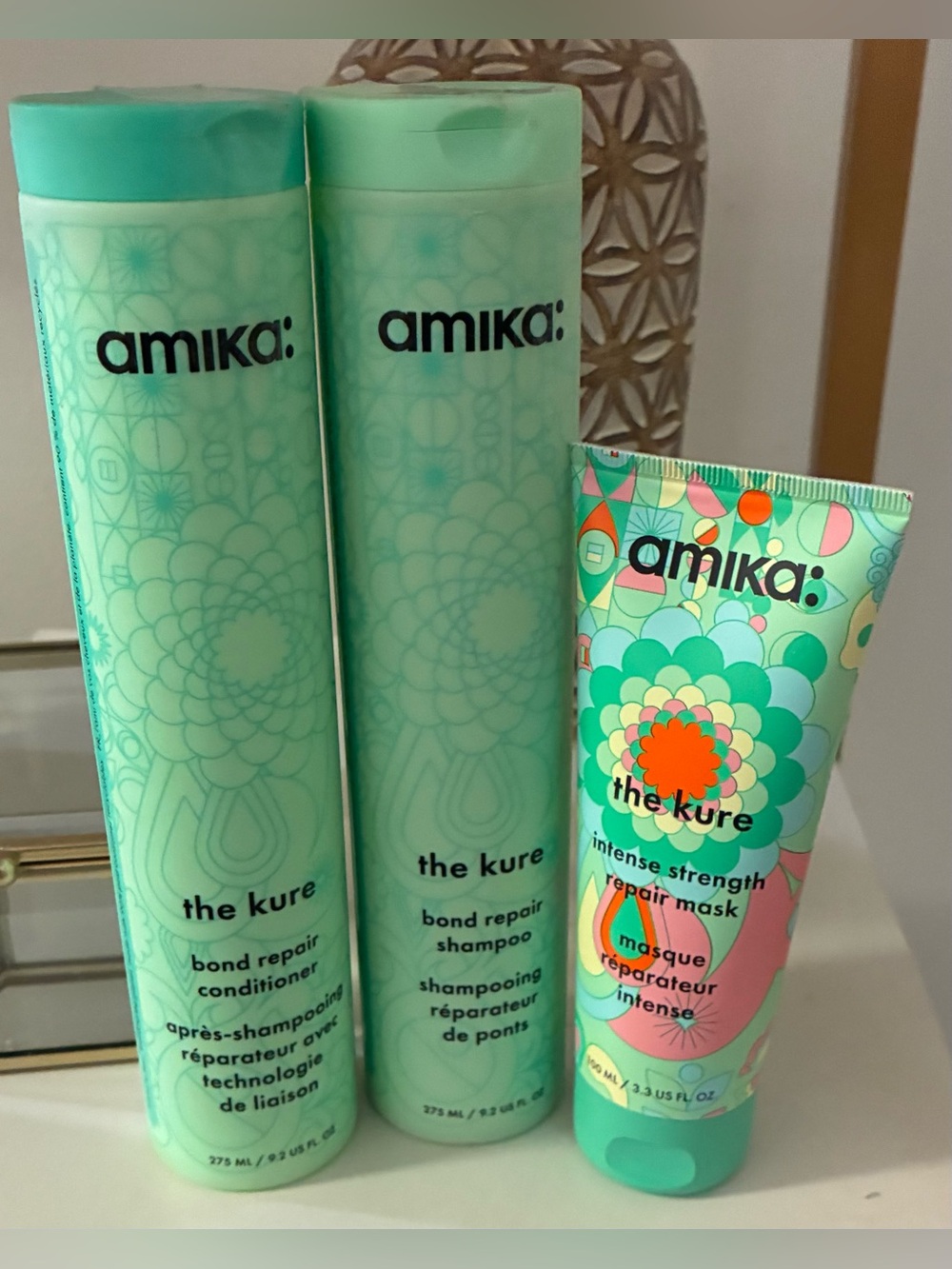 Amika The Kure Bond Repair Shampoo Conditioner Mask Bundle NEW